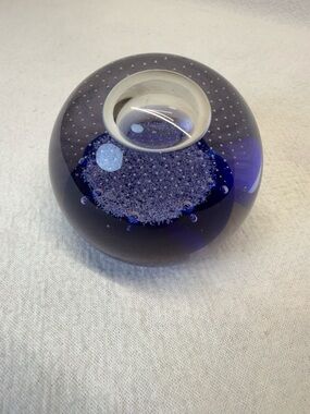 Sleek Caithness "Ozone" cobalt blue glass paperweight, Alastair MacIntosh.